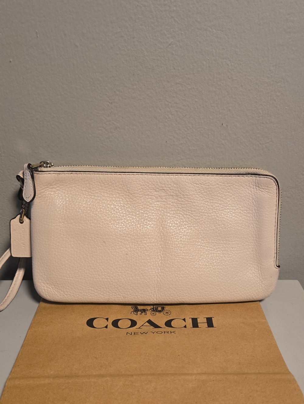 Coach Pebbled Leather Wristlet in Light Blush Pink
